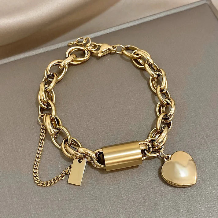 Bracelet Épais — Cœurs Dorés