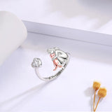 Bague Chien — Argent et Zirconia Blanc, Ajustable