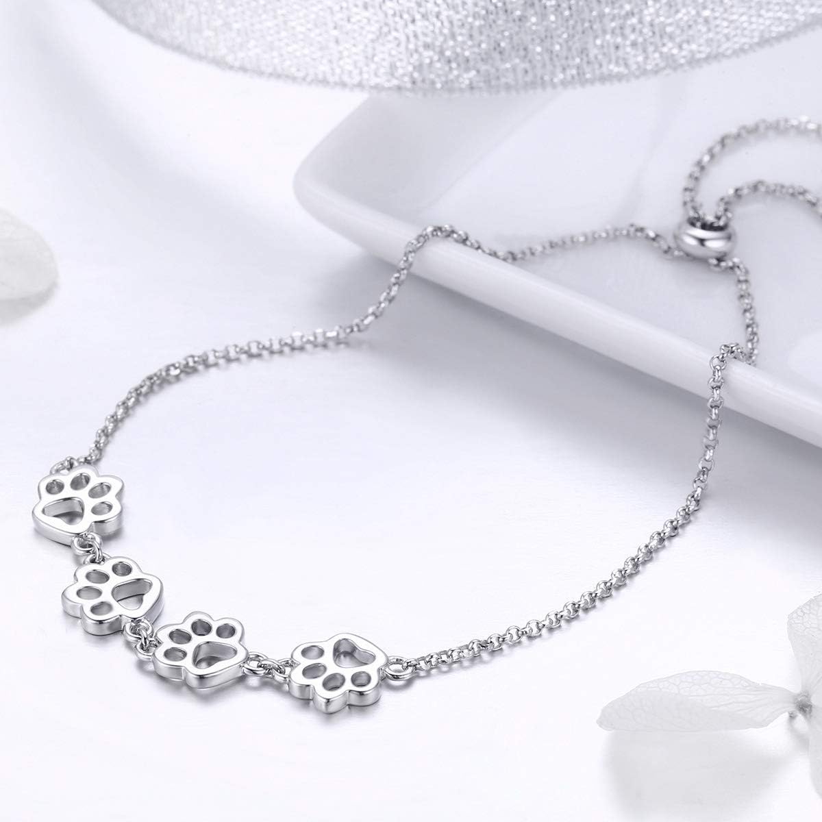 Bracelet Argent Ajustable — Empreinte de Patte de Chien