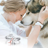 Bague Chien — Argent et Zirconia Blanc, Ajustable