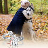 Bague Chien — Argent et Zirconia Blanc, Ajustable