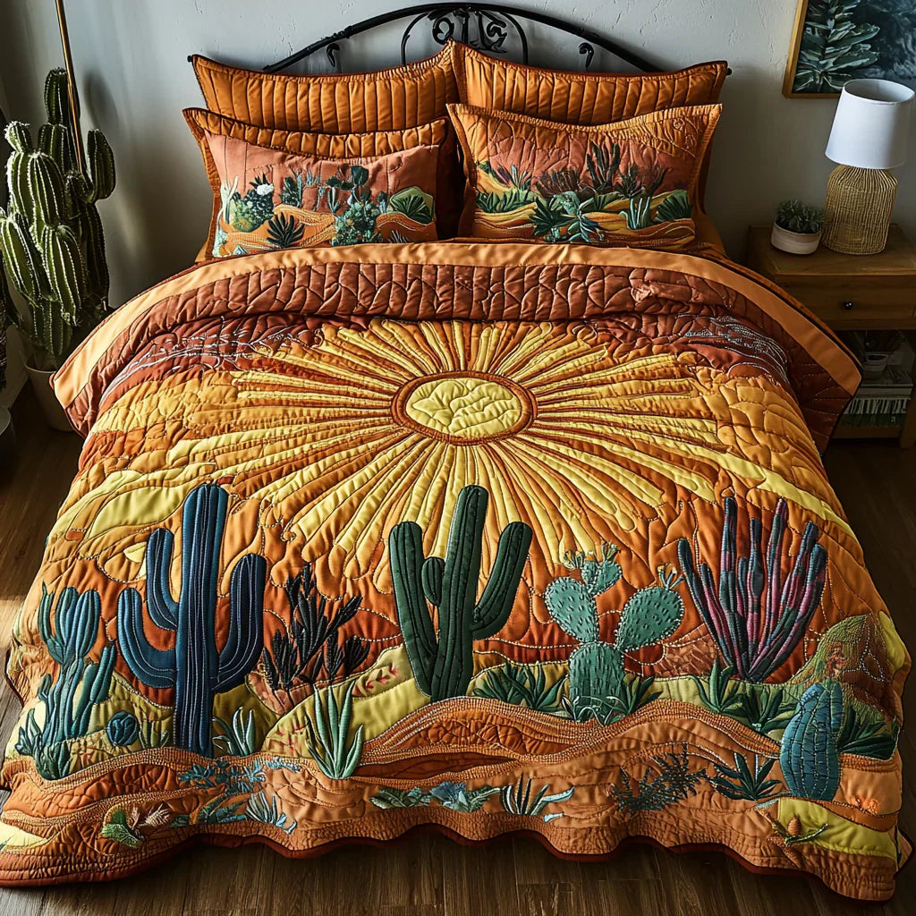 Parure de lit matelassée 3 pièces — Aurore sur les Cactus