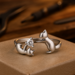 Bague Chat Espiègle — Argent Ajustable avec Zirconia