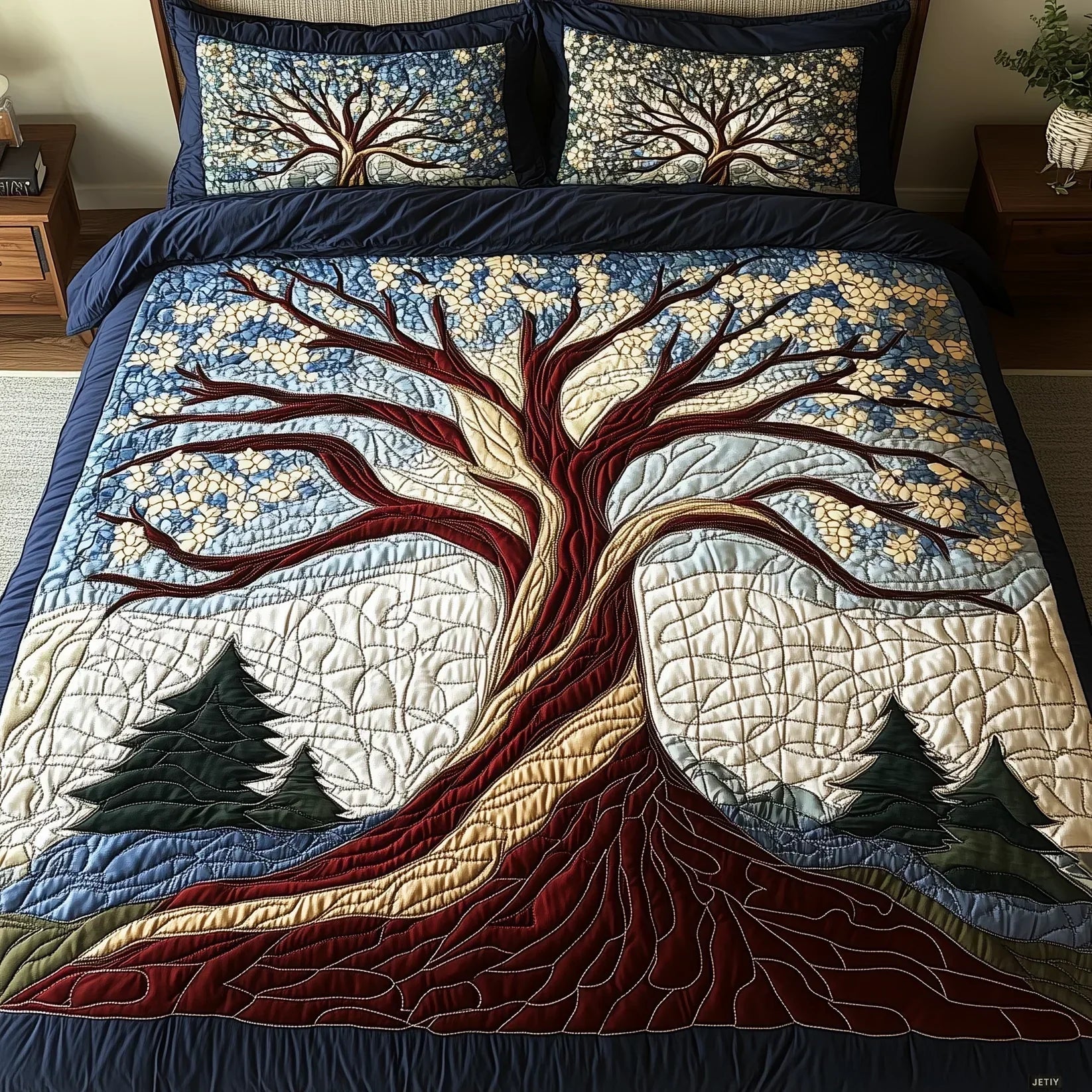 Parure de lit matelassée 3 pièces — Harmonie de la Forêt