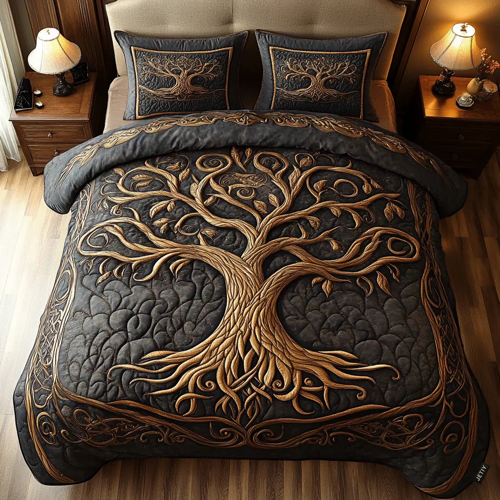 Parure de lit matelassée 3 pièces — Arbre de Vie
