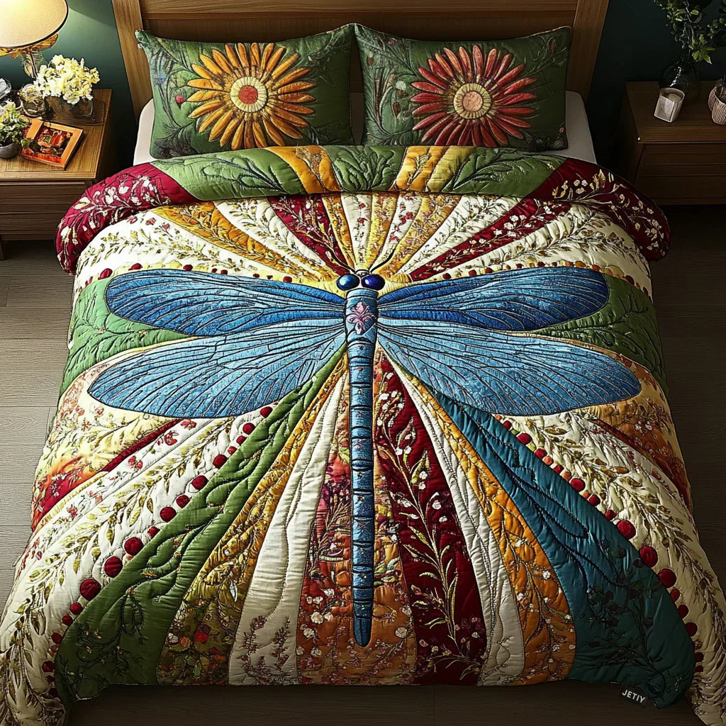 Parure de lit matelassée 3 pièces — Libellule Dorée