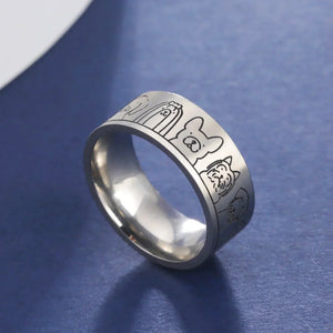 Bague Large — Acier Inoxydable Motifs Chien Gravés