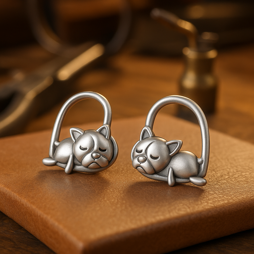 Boucles d'oreilles — Chiot Endormi en Argent