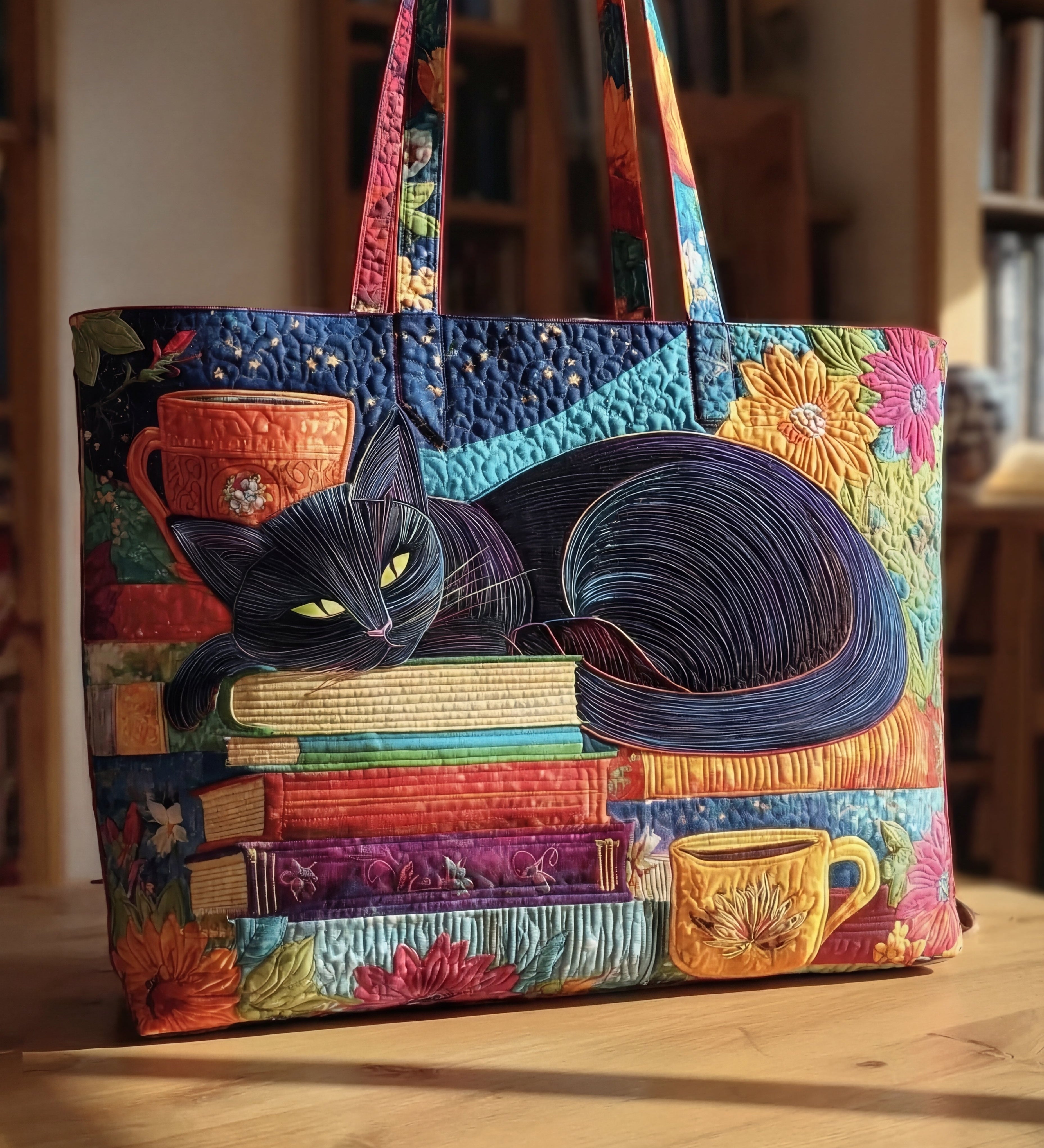Sac en Toile — Chat Noir, Livres & Tasses