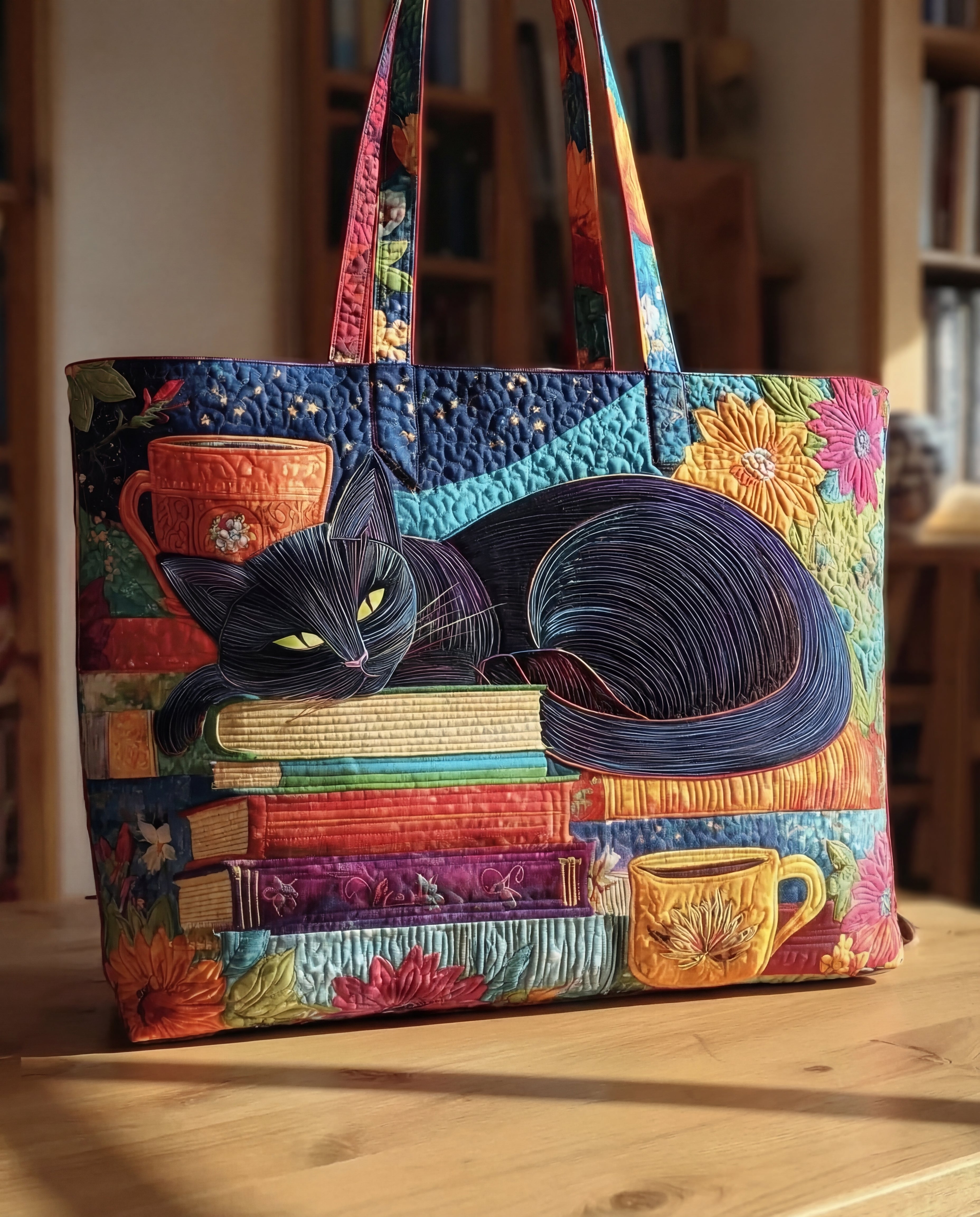 Sac en Toile — Chat Noir, Livres & Tasses