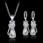 Parure — Collier et Boucles d'Oreilles Chats Heureux Argent et Zirconia