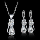 Parure — Collier et Boucles d'Oreilles Chats Heureux Argent et Zirconia